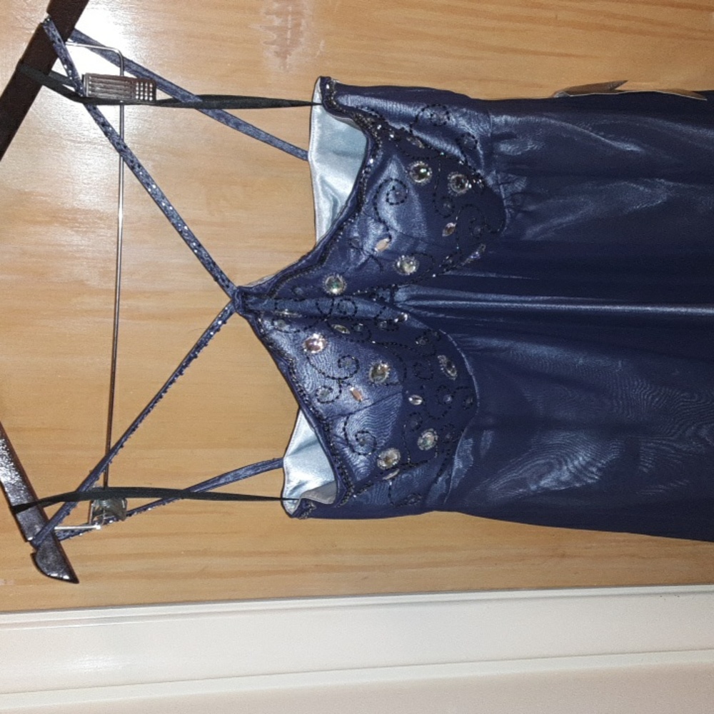 Ignite Evenings By Carol Lin size 14 navy blue lined dress - Picture 2 of 11
